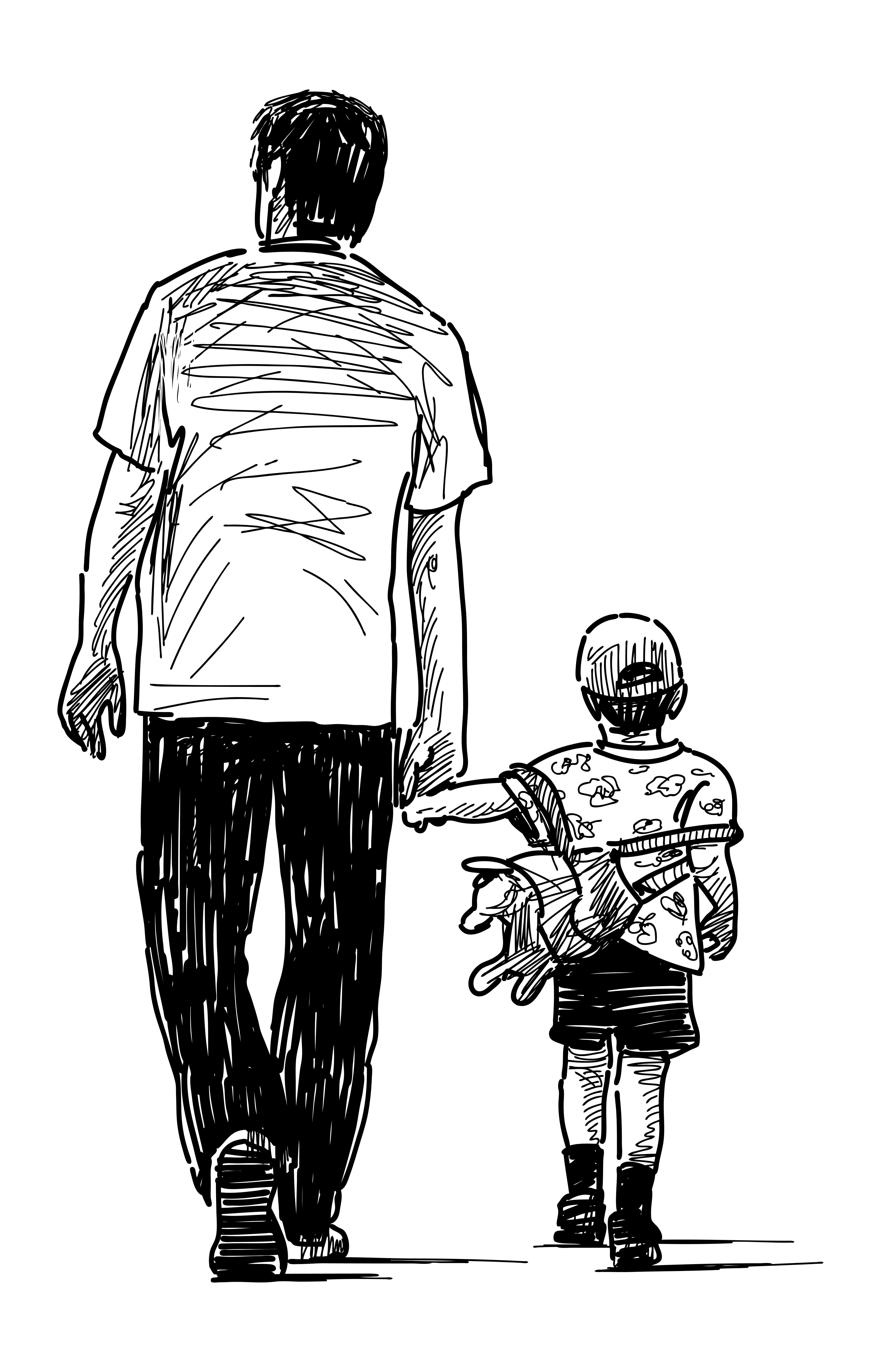 a drawing of a father and son holding hands