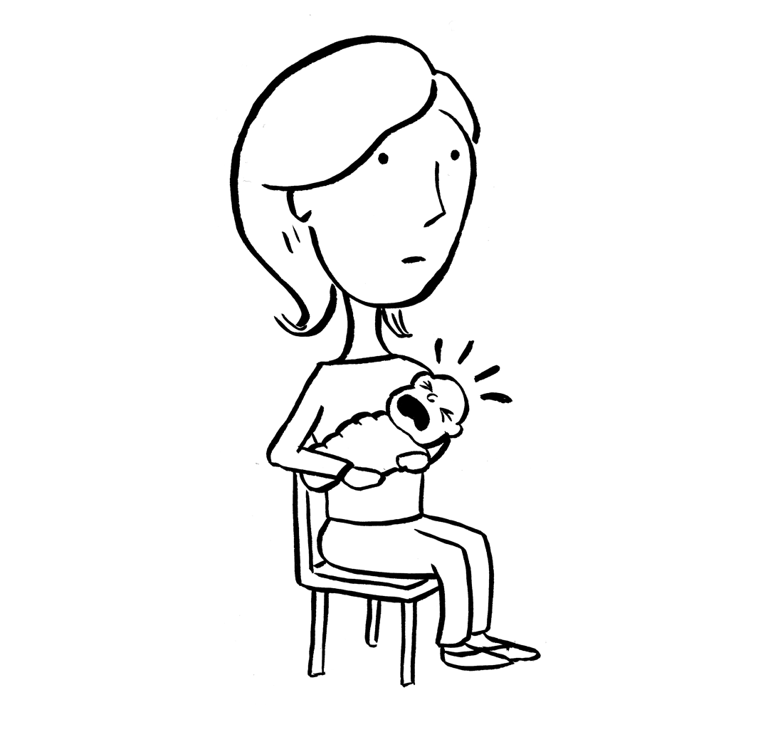 illustration of a mother holding a crying newborn
